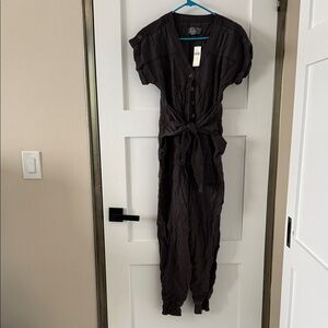 Anthropologie Charcoal Button-Up Jumpsuit